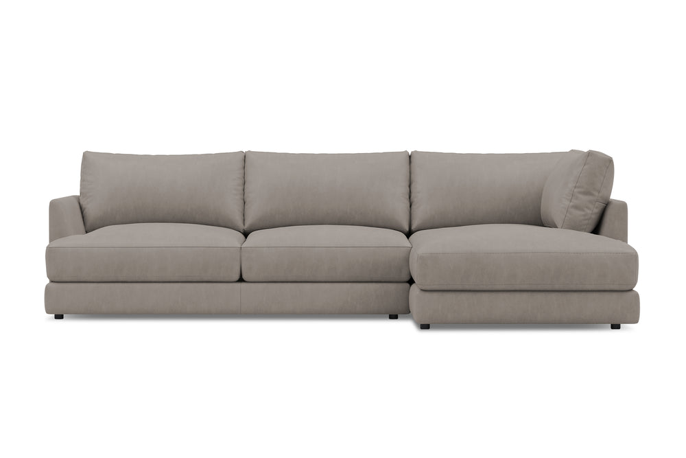 Valencia Serena Leather Three Seats with Right Chaise Sectional Sofa, Light Grey