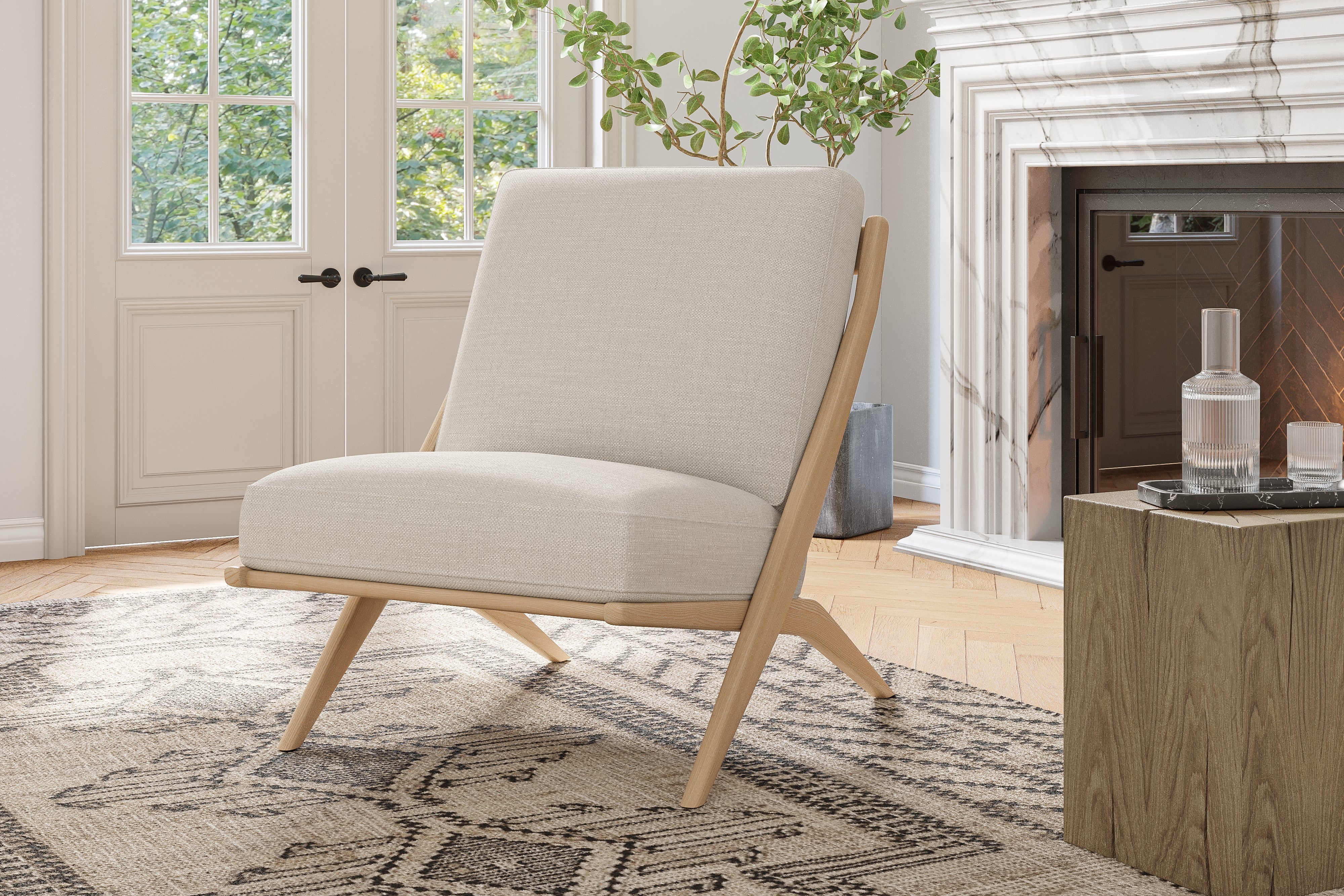 Beige and wood online accent chair