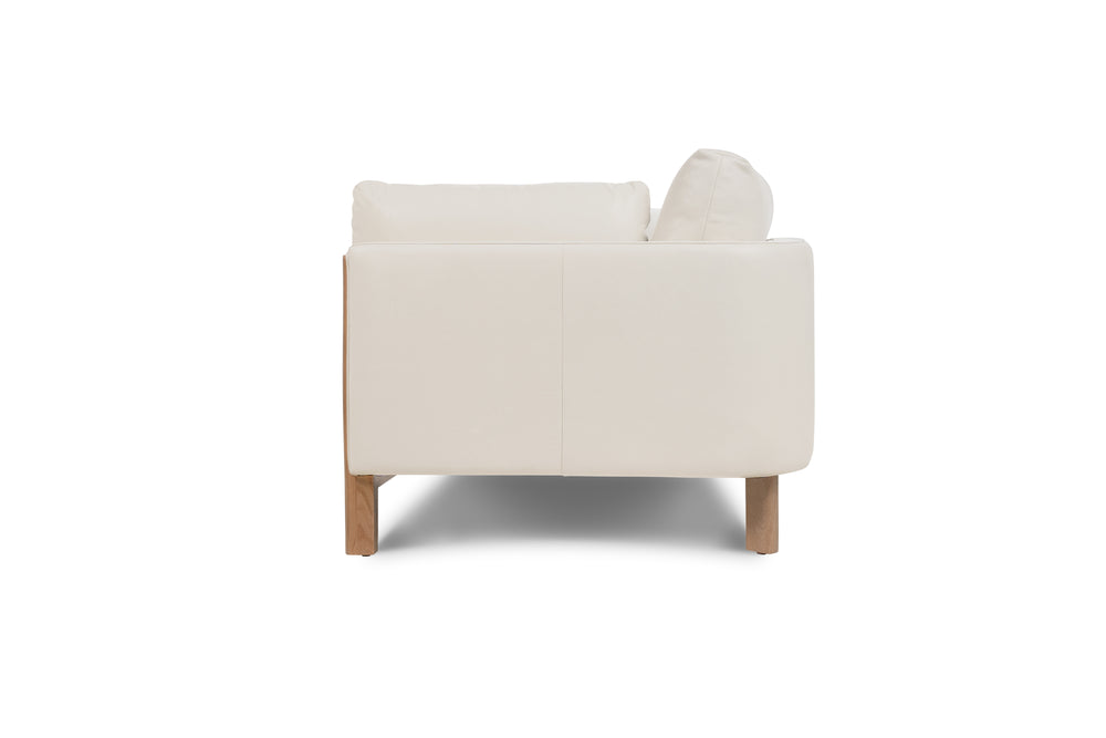 Matera Leather Three Seats Sofa with Wooden Legs, Beige