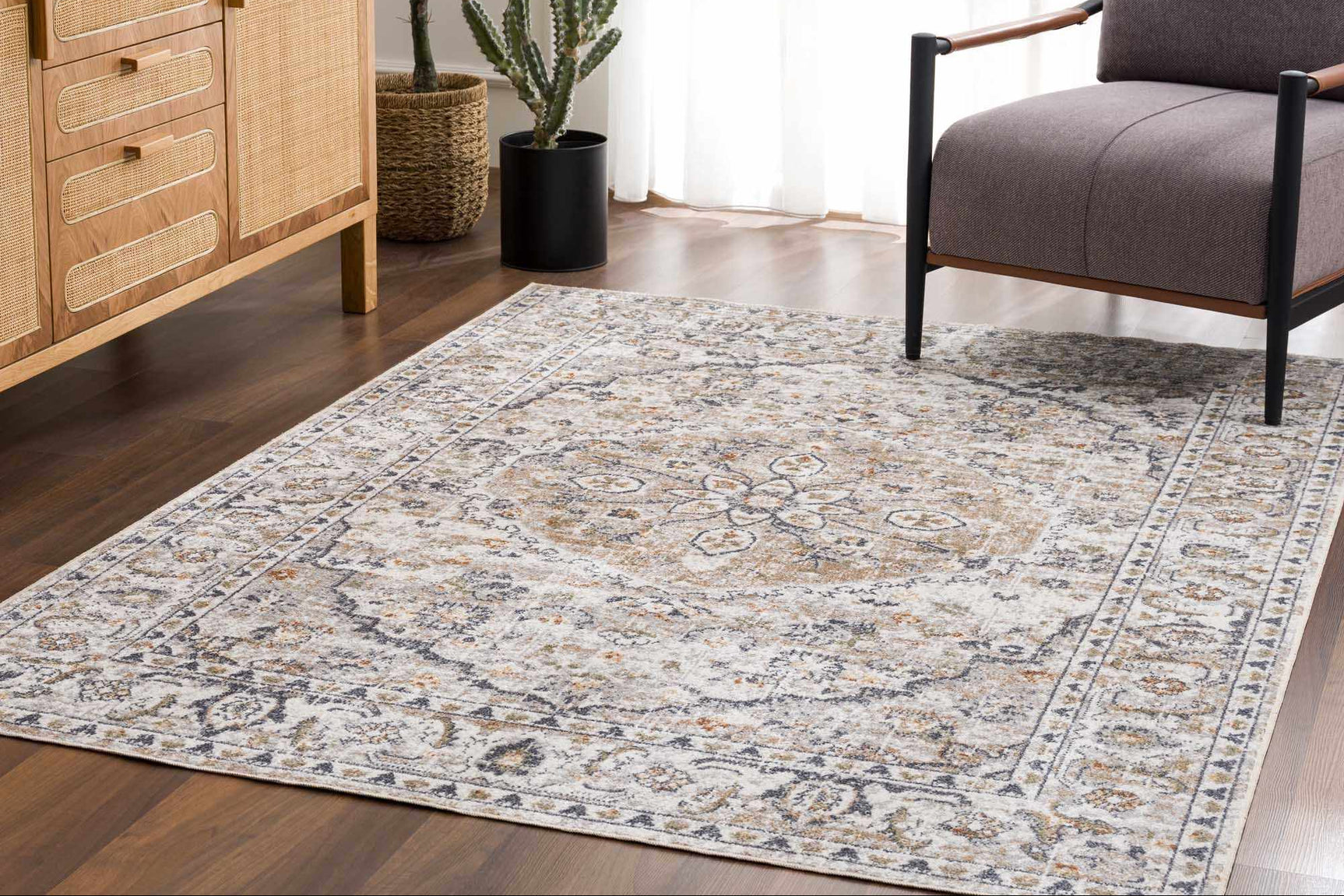 Hiti Cream Flat Pile Washable Rug