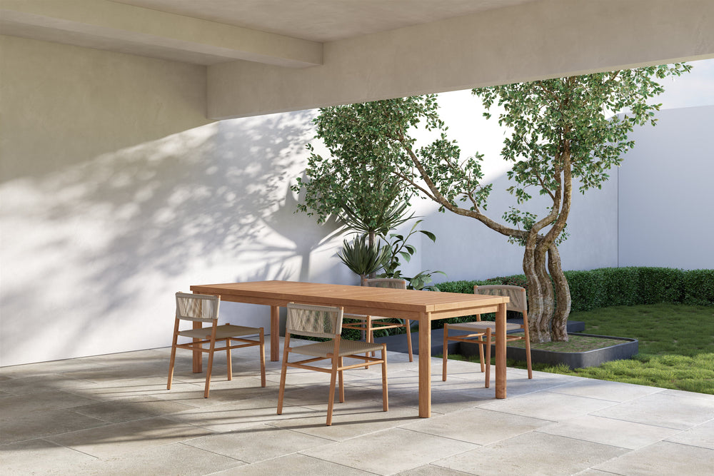 Valencia Sunniva Teak 108" Outdoor Dining Table, Oak Scene diagram