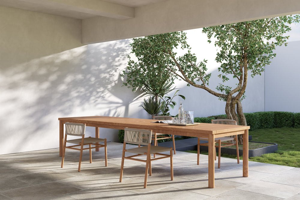 Valencia Sunniva Teak 144" Outdoor Dining Table, Oak Scene diagram