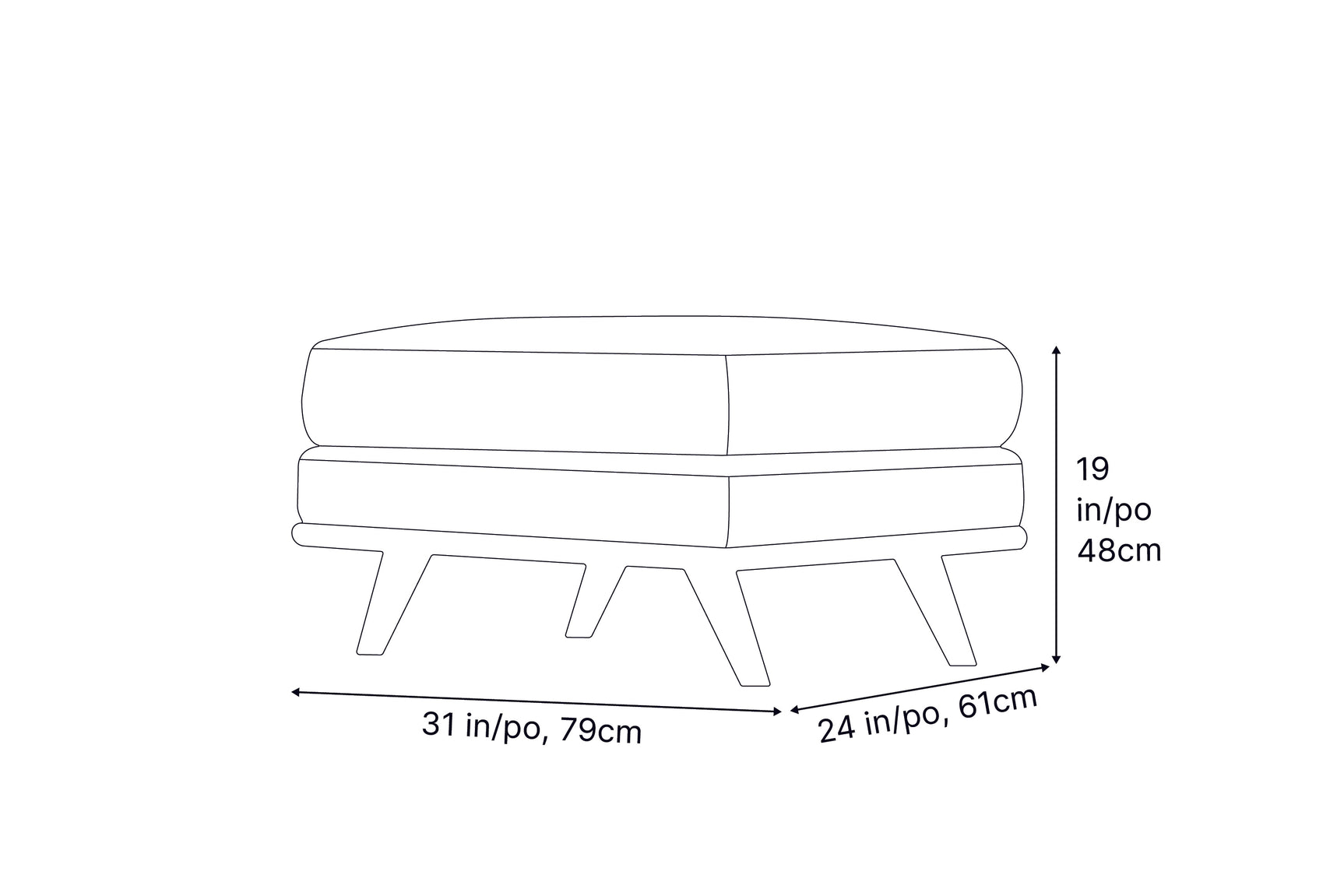 Valencia Artisan Top Grain Leather 
Cognac Ottoman Size drawing