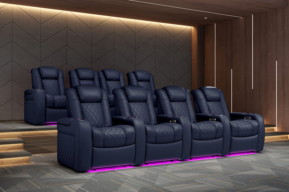 Valencia 2025 New Tuscany Leather Home Theater Seating Row of 3 Loveseat Left, Navy Blue