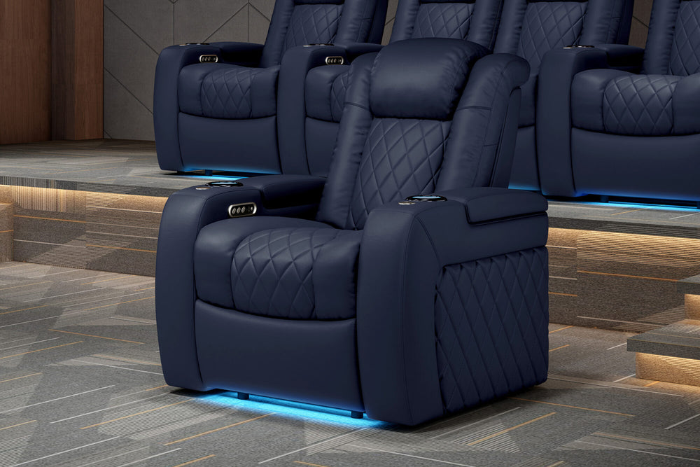 Valencia 2025 New Tuscany Leather Home Theater Seating Row of 3 Loveseat Left, Navy Blue