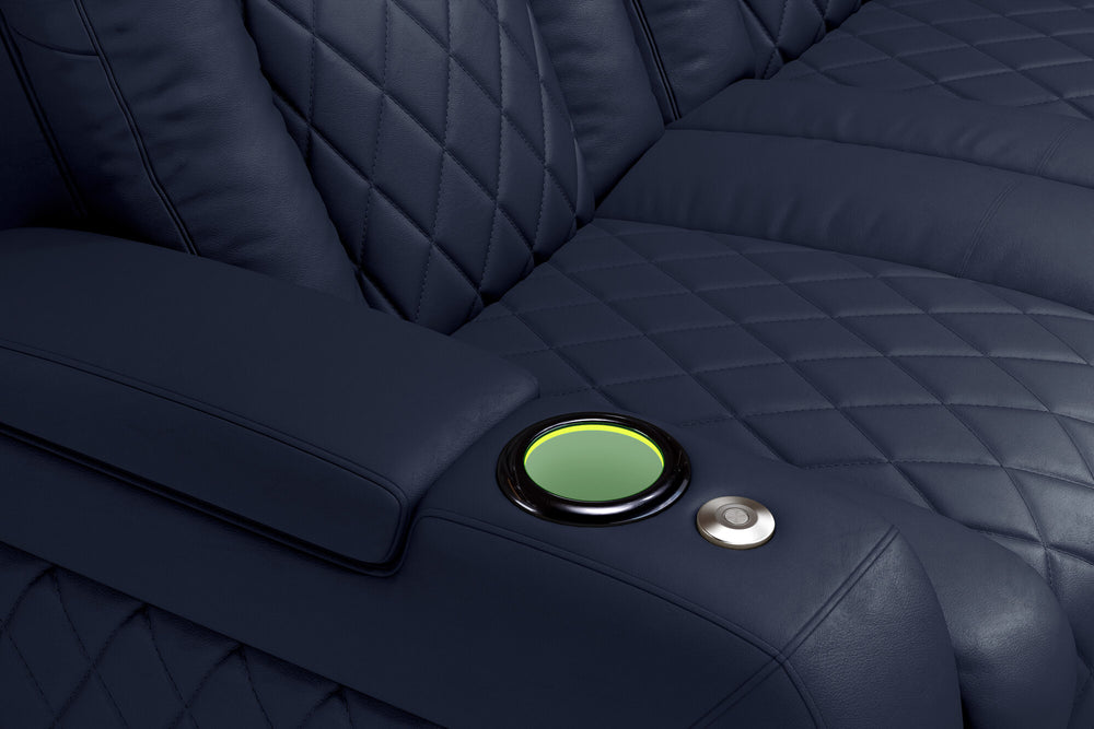 Valencia 2025 New Tuscany Leather Home Theater Seating Row of 3 Loveseat Left, Navy Blue