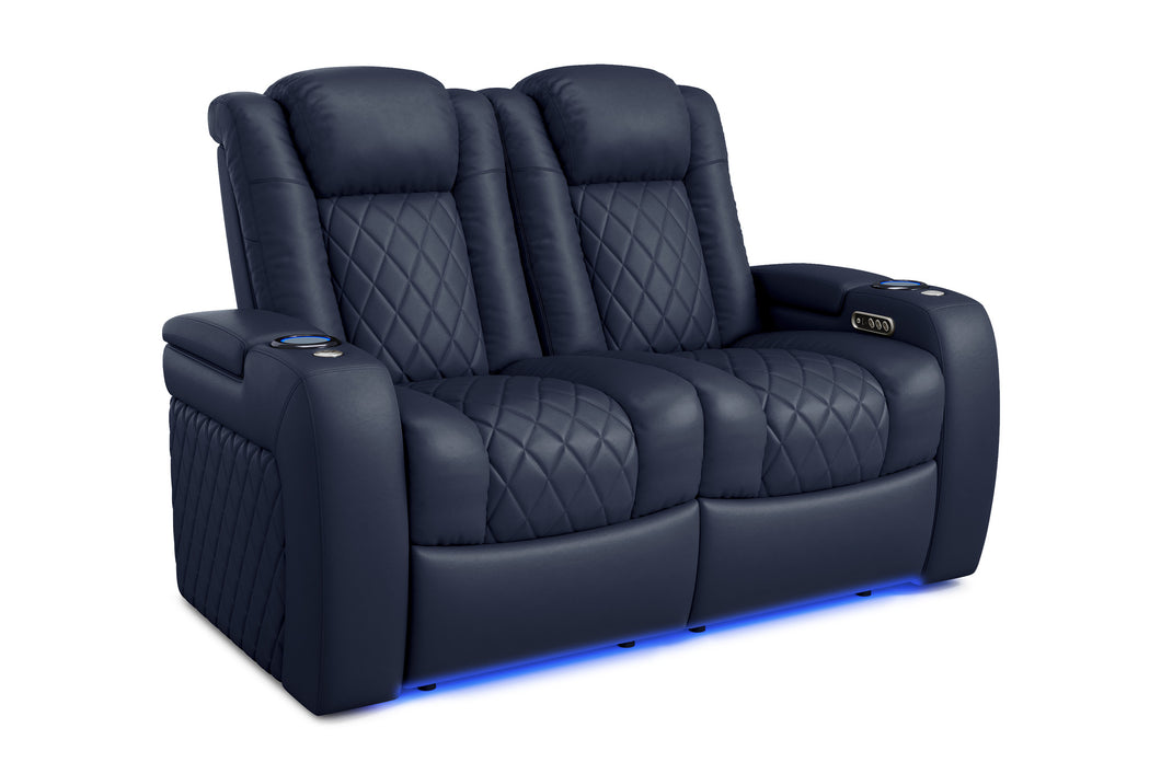 Valencia 2025 New Tuscany Leather Home Theater Seating Row of 2 Loveseat, Navy Blue