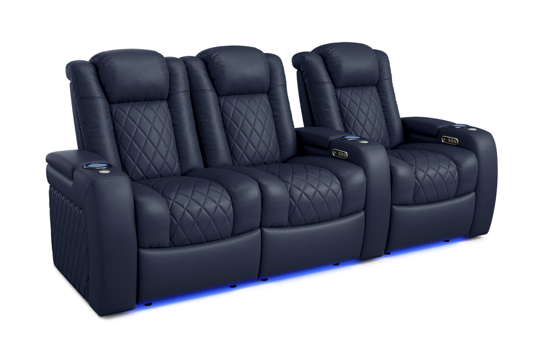 Valencia 2025 New Tuscany Leather Home Theater Seating Row of 3 Loveseat Left, Navy Blue