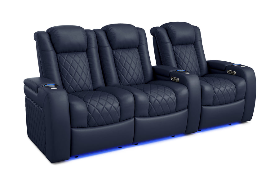 Valencia 2025 New Tuscany Leather Home Theater Seating Row of 3 Loveseat Left, Navy Blue