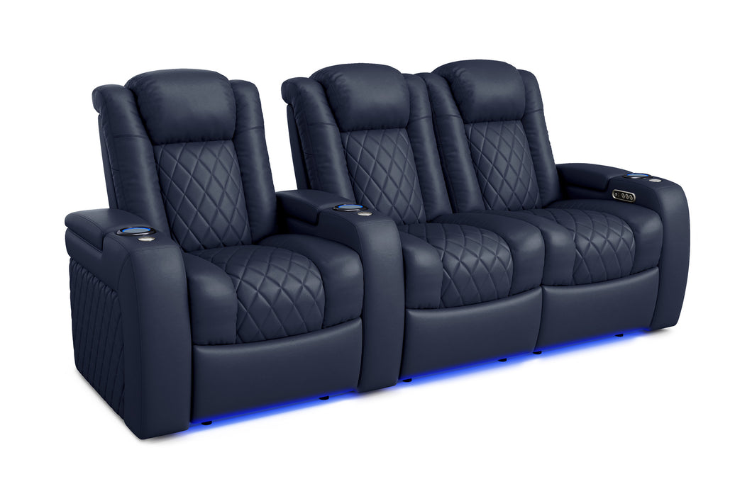 Valencia 2025 New Tuscany Leather Home Theater Seating Row of 3 Loveseat Right, Navy Blue