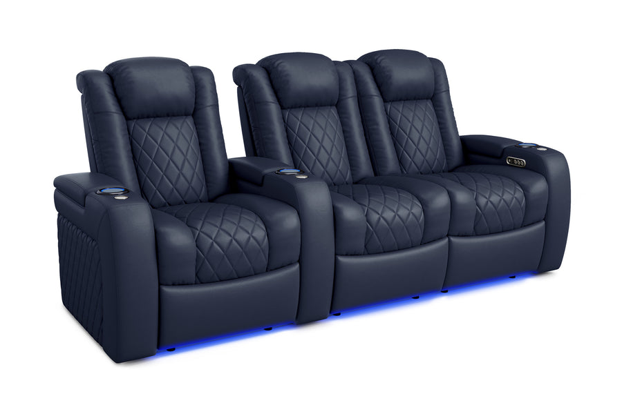 Valencia 2025 New Tuscany Leather Home Theater Seating Row of 3 Loveseat Right, Navy Blue
