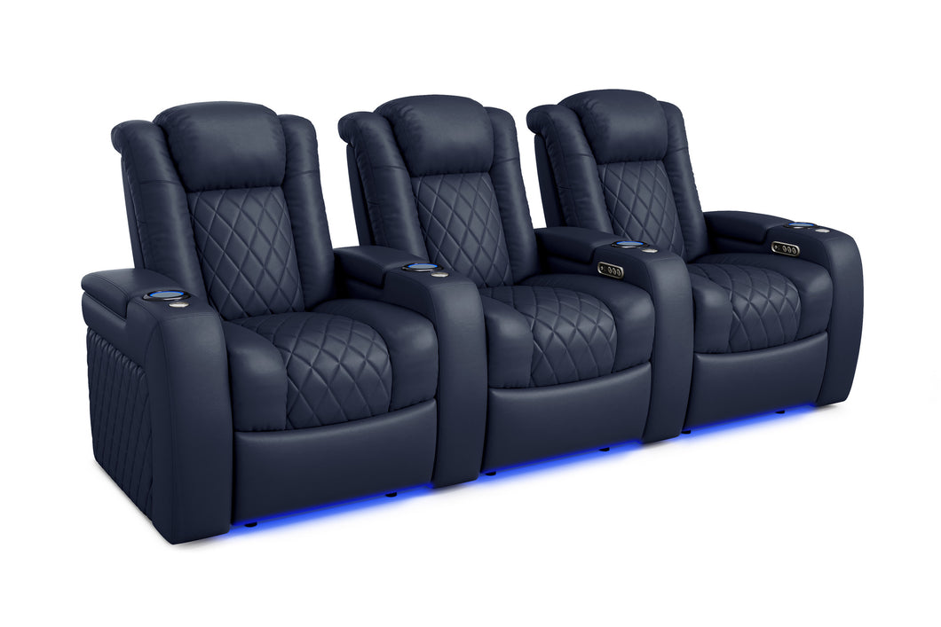 Valencia 2025 New Tuscany Leather Home Theater Seating Row of 3, Navy Blue