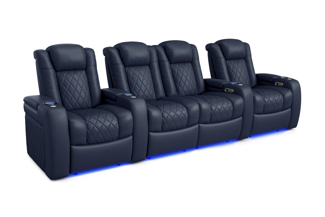 Valencia 2025 New Tuscany Leather Home Theater Seating Row of 4 Loveseat Center, Navy Blue