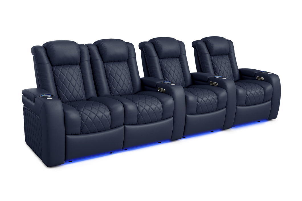 Valencia 2025 New Tuscany Leather Home Theater Seating Row of 4 Loveseat Left, Navy Blue