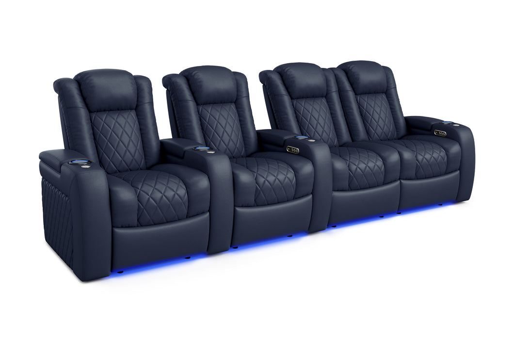 Valencia 2025 New Tuscany Leather Home Theater Seating Row of 4 Loveseat Right, Navy Blue