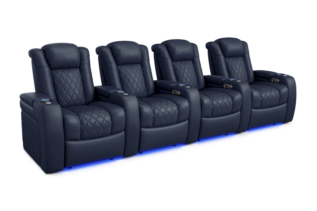 Valencia 2025 New Tuscany Leather Home Theater Seating Row of 4, Navy Blue