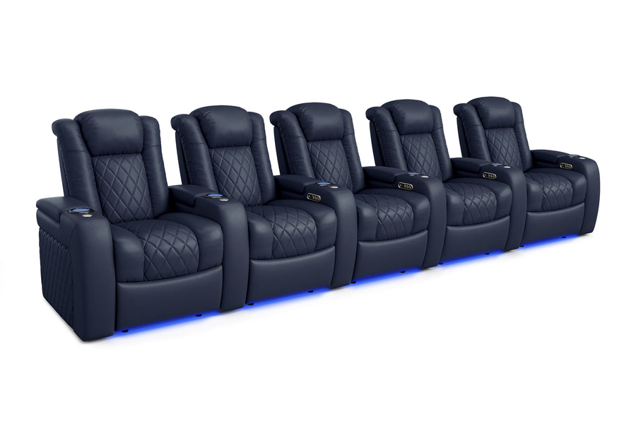 Valencia 2025 New Tuscany Leather Home Theater Seating Row of 5, Navy Blue