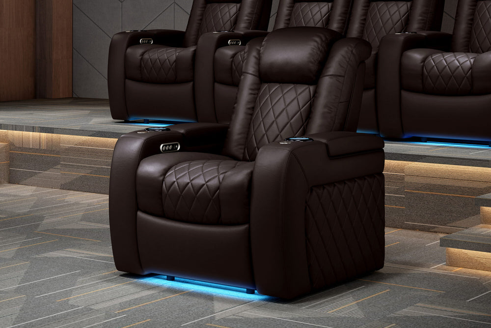 Valencia 2025 New Tuscany Leather Home Theater Seating Row of 4 Loveseat Center, Dark Chocolate