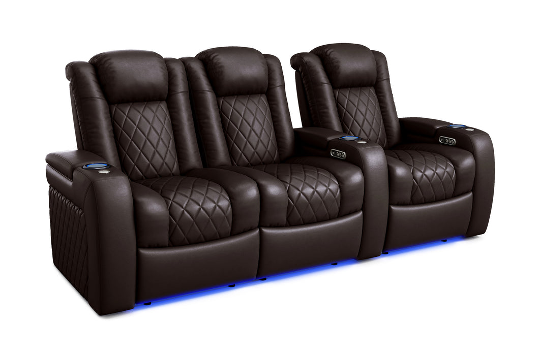 Valencia 2025 New Tuscany Leather Home Theater Seating Row of 3 Loveseat Left, Dark Chocolate