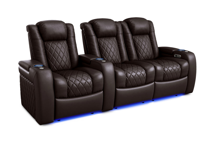 Valencia 2025 New Tuscany Leather Home Theater Seating Row of 3 Loveseat Right, Dark Chocolate