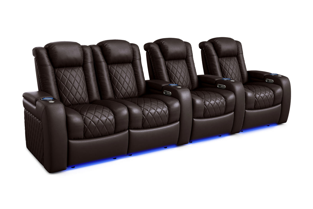 Valencia 2025 New Tuscany Leather Home Theater Seating Row of 4 Loveseat Left, Dark Chocolate