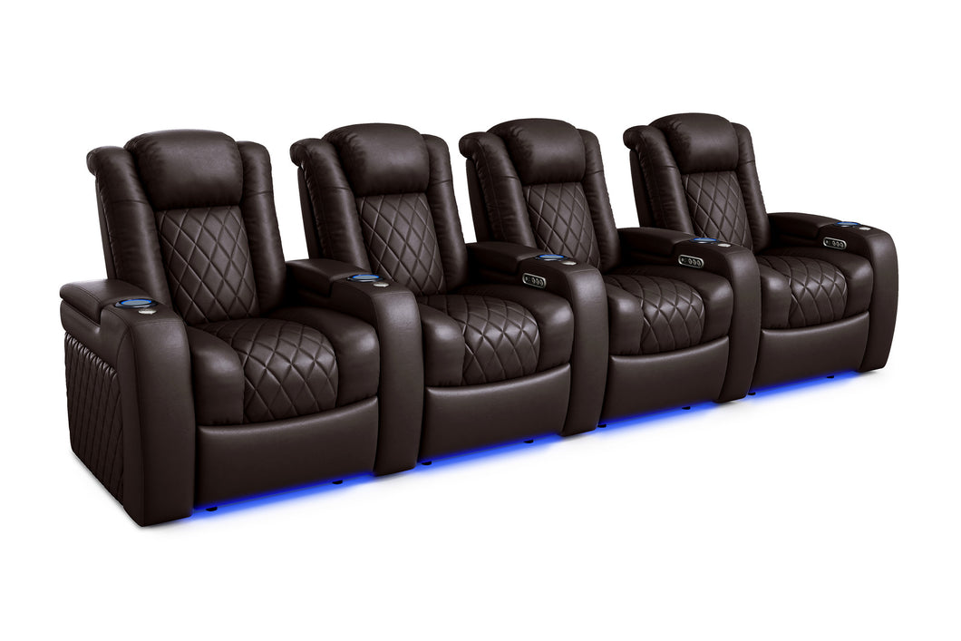 Valencia 2025 New Tuscany Leather Home Theater Seating Row of 4, Dark Chocolate