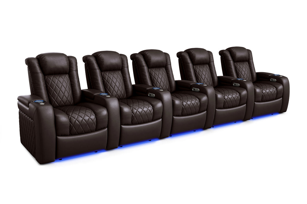 Valencia 2025 New Tuscany Leather Home Theater Seating Row of 5, Dark Chocolate