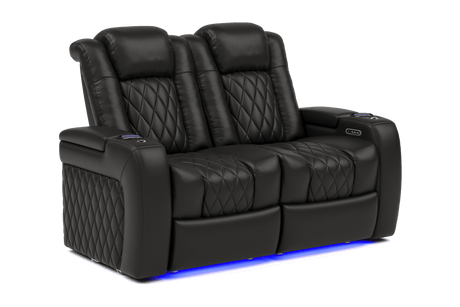 Valencia 2025 New Tuscany Italian Leather Home Theater Seating Row of 2 Loveseat, Midnight Black