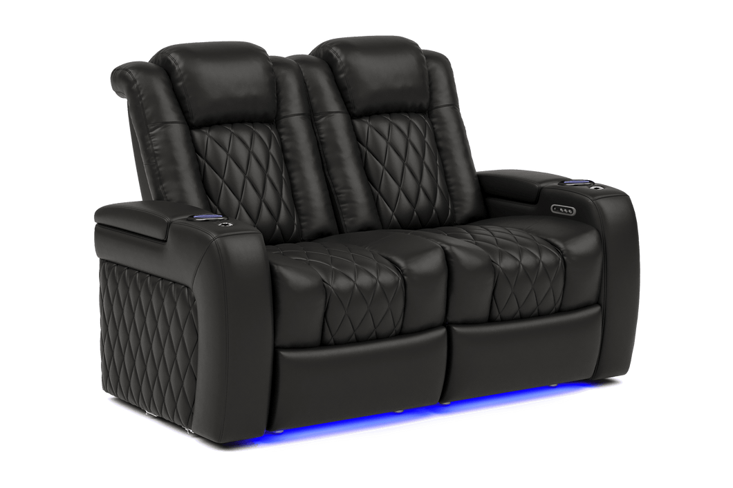 Valencia 2025 New Tuscany Leather Home Theater Seating Row of 2 Loveseat, Midnight Black