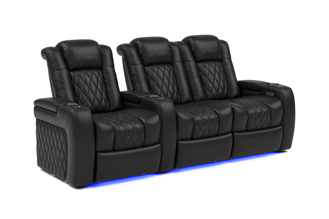 Valencia 2025 New Tuscany Leather Home Theater Seating Row of 3 Loveseat Right, Midnight Black
