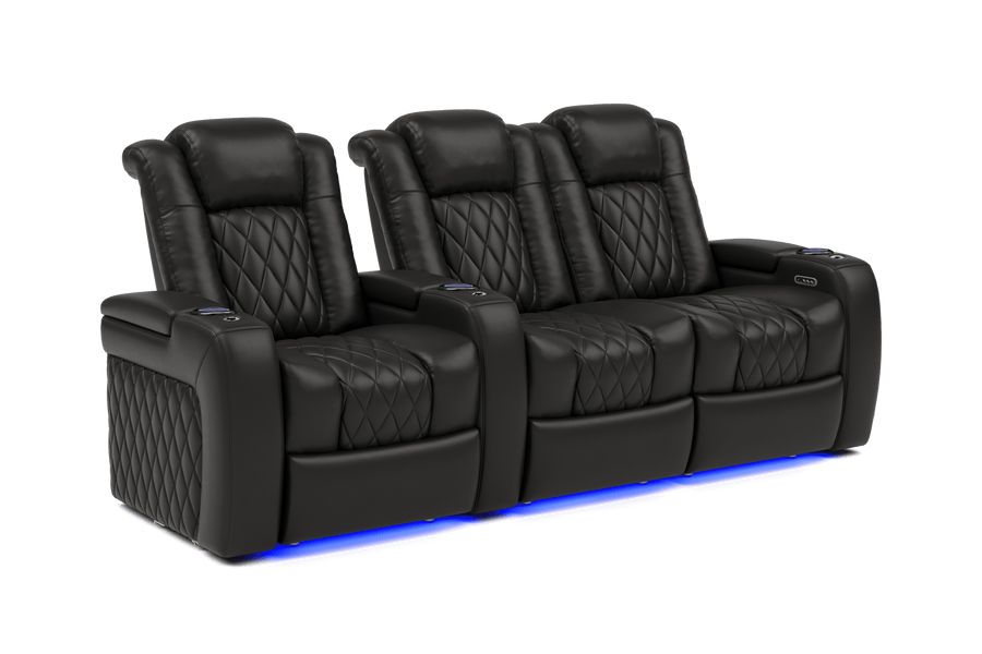 Valencia 2025 New Tuscany Leather Home Theater Seating Row of 3 Loveseat Right, Midnight Black