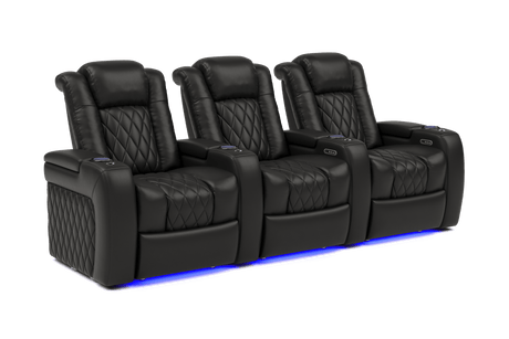 Valencia 2025 New Tuscany Italian Leather Home Theater Seating Row of 3, Midnight Black