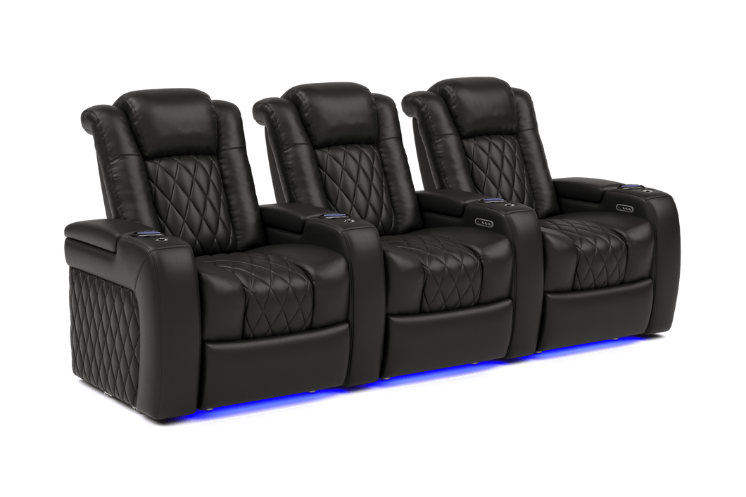 Valencia 2025 New Tuscany Leather Home Theater Seating Row of 3, Midnight Black