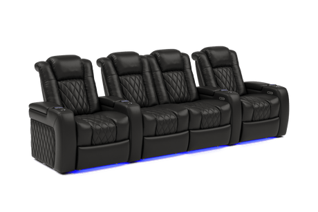 Valencia 2025 New Tuscany Italian Leather Home Theater Seating Row of 4 Loveseat Center, Midnight Black