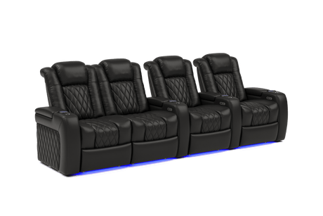 Valencia 2025 New Tuscany Leather Home Theater Seating Row of 4 Loveseat Left, Midnight Black