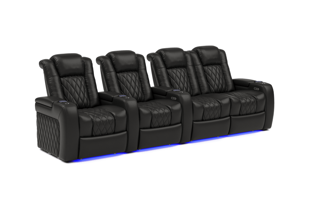 Valencia 2025 New Tuscany Leather Home Theater Seating Row of 4 Loveseat Right, Midnight Black