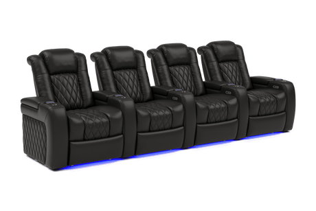 Valencia 2025 New Tuscany Italian Leather Home Theater Seating Row of 4, Midnight Black