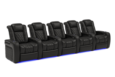 Valencia 2025 New Tuscany Italian Leather Home Theater Seating Row of 5, Midnight Black