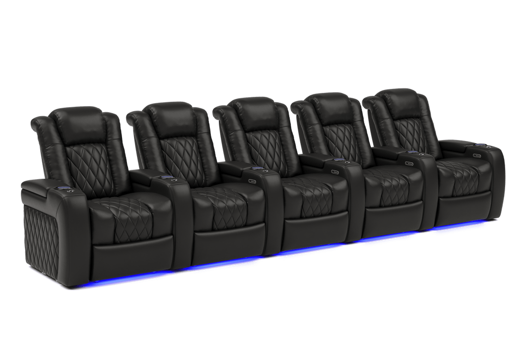 Valencia 2025 New Tuscany Leather Home Theater Seating Row of 5, Midnight Black