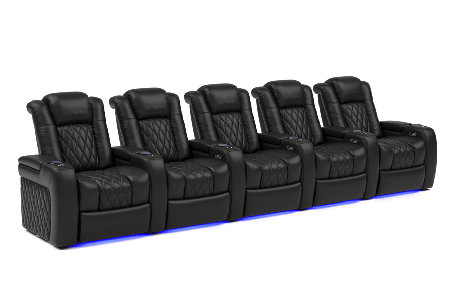 Valencia 2025 New Tuscany Leather Home Theater Seating Row of 5, Midnight Black