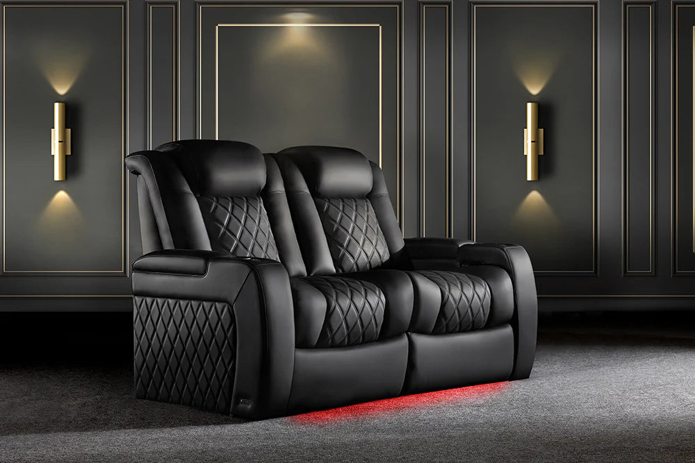 Valencia Tuscany XL Luxury Leather Home Theater Seating Row of 4 Loveseat Left, Onyx