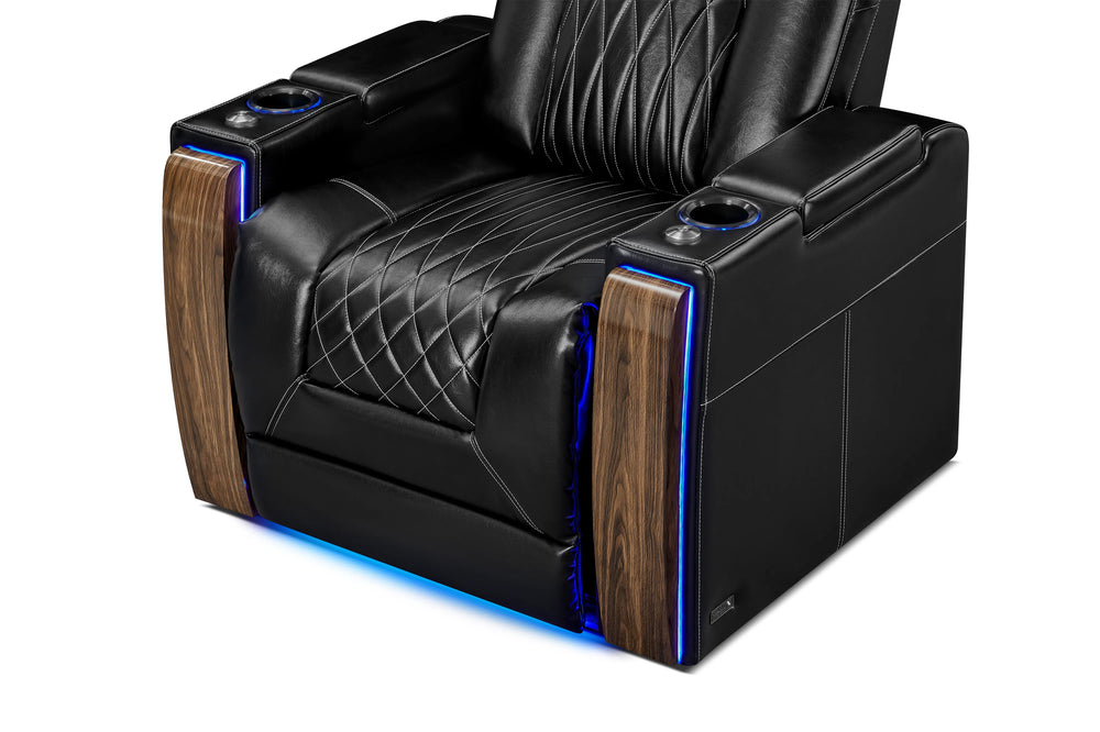 Valencia Tuscany Executive Heat & Massage Leather Home Theater Seating Row of 5, Midnight Black