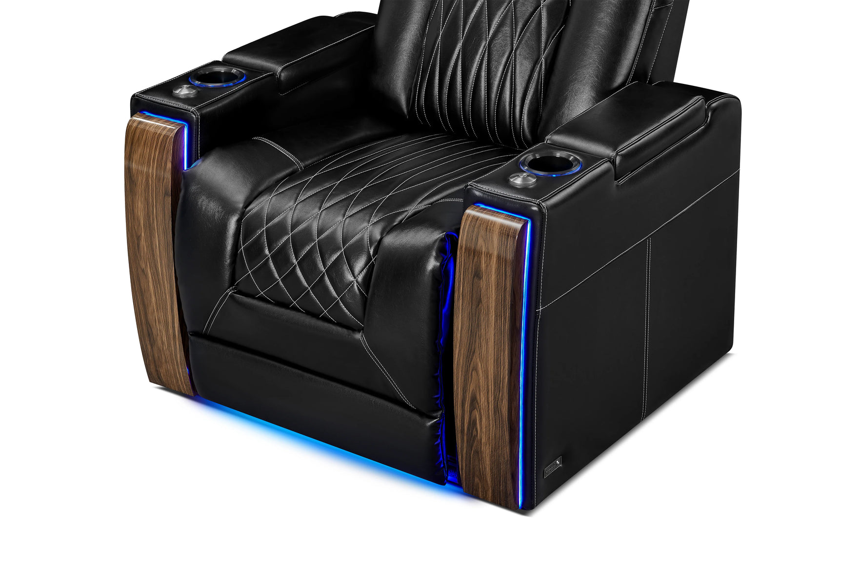 Valencia 2025 New Tuscany Executive Heat & Massage Leather Home Theater Seating Row of 4, Midnight Black