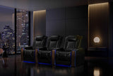 Valencia 2025 New Tuscany Executive Heat & Massage Leather Home Theater Seating Row of 4, Midnight Black