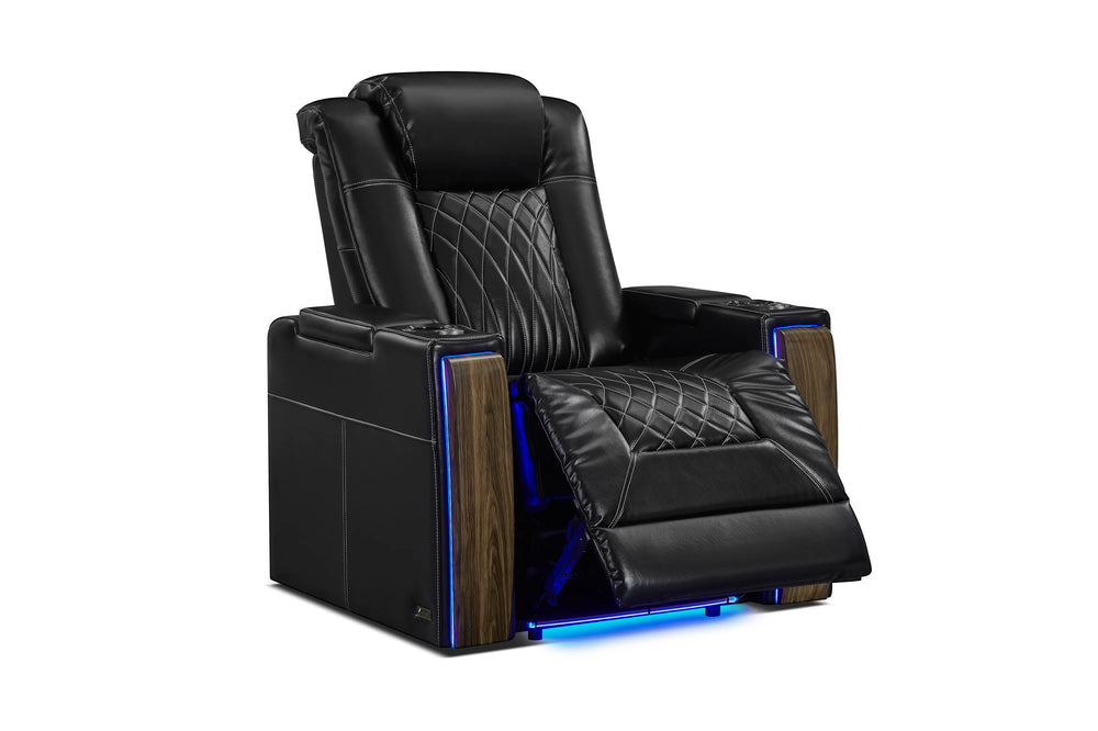 Valencia Tuscany Executive Heat & Massage Leather Home Theater Seating Row of 5, Midnight Black