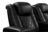 Valencia Tuscany Slim Leather Home Theater Seating Row of 3, Midnight Black