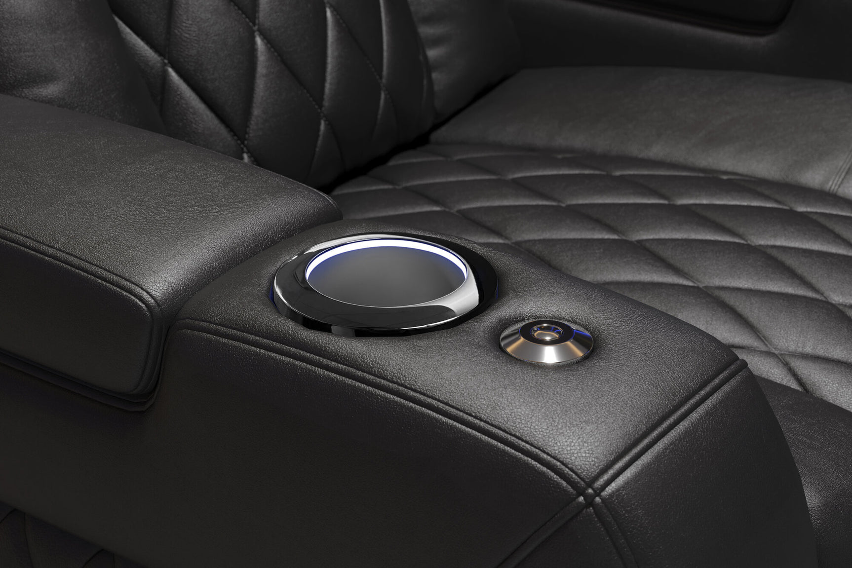 Valencia Tuscany Slim Leather Home Theater Seating Row of 3, Midnight Black