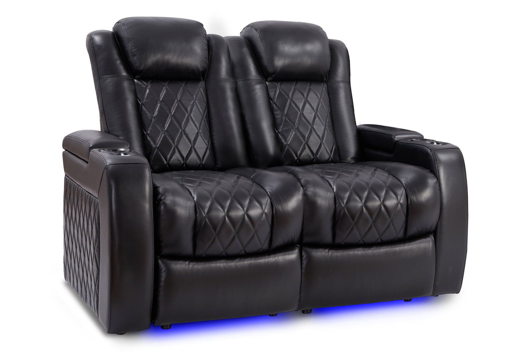 Valencia Tuscany Slim Leather Home Theater Seating Row of 2 Loveseat, Midnight Black