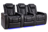 Valencia Tuscany Slim Leather Home Theater Seating Row of 3, Midnight Black
