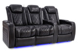 Valencia Tuscany Slim Leather Home Theater Seating Row of 3 Loveseat Left, Midnight Black